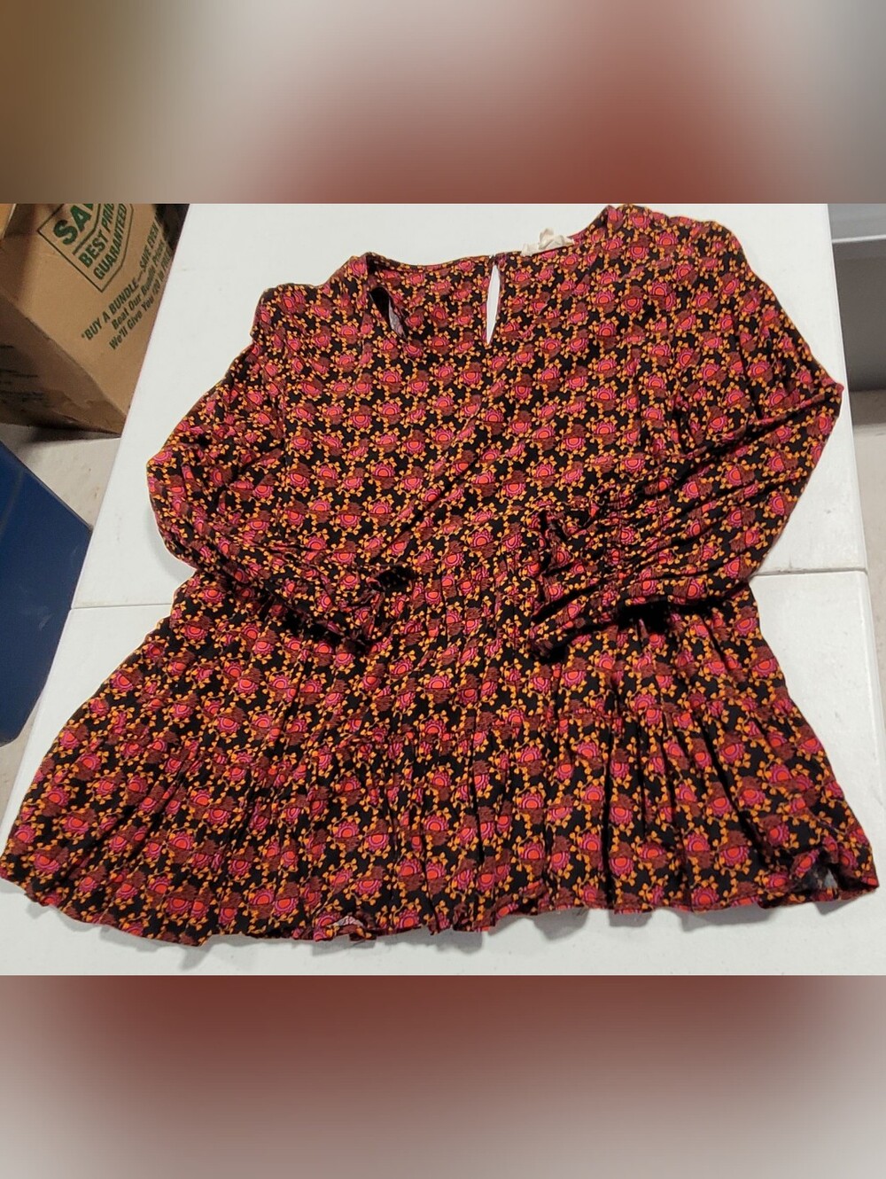 Jane and Delancey Black Top with Pink and Orange Floral Print - Picture 1 of 3